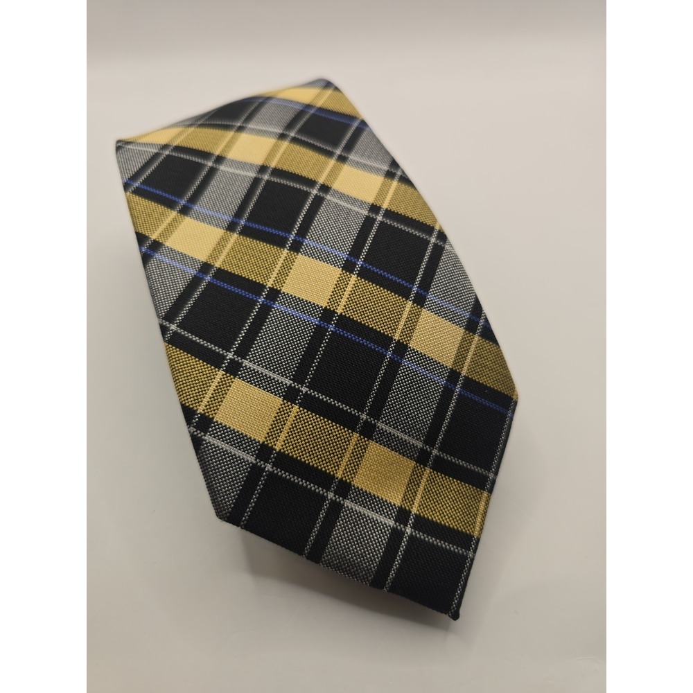 Chaps 100% Silk Tie Handmade Yellow, Black & Blue Plaid 3.25 X 59 in